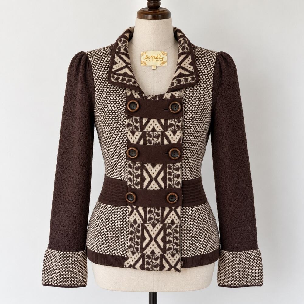 LiaMolly Anthropologie Sweater Size M Wool Blend Brown Artsy Granny Boho Folk